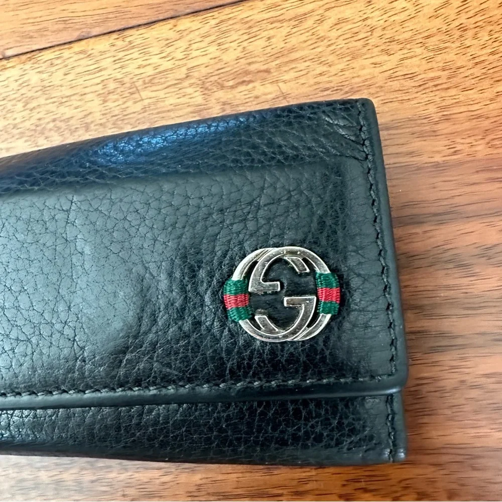 Authentic Vintage Gucci Black Leather Key Case & Card Holder